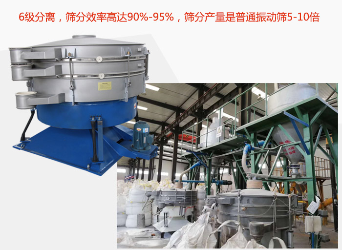 搖擺篩采用6級分離，篩分效率高達(dá)90%-95%，篩分產(chǎn)量是普通振動篩5-10倍