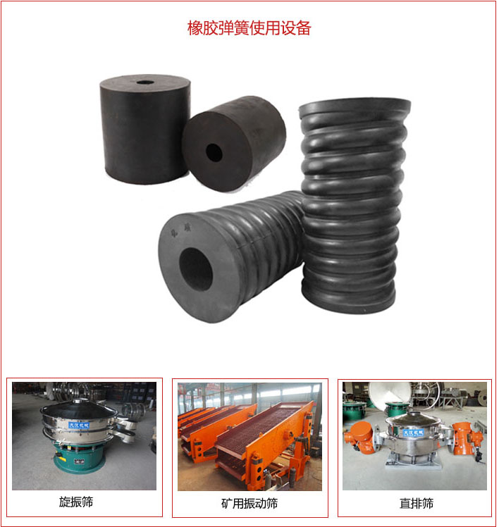 橡膠彈簧適用設(shè)備：旋振篩，礦用振動(dòng)篩，直排篩等