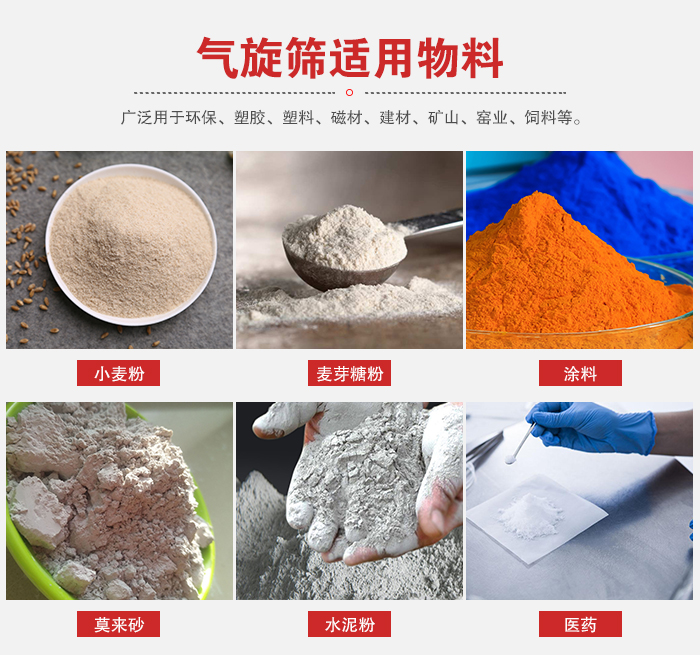 氣旋篩適用物料：小麥粉，麥芽糖粉，涂料，等粉狀物料。