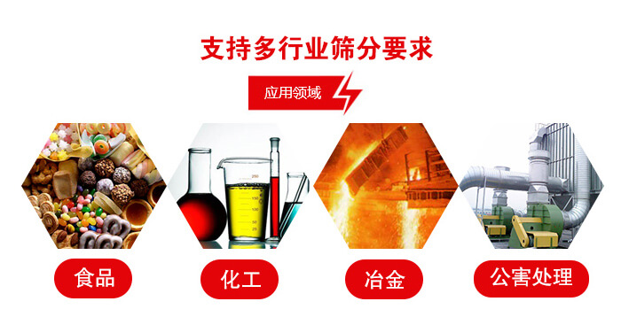 旋振篩適用的行業(yè)：食品行業(yè)，化工行業(yè)，冶金行業(yè)，公害處理等。