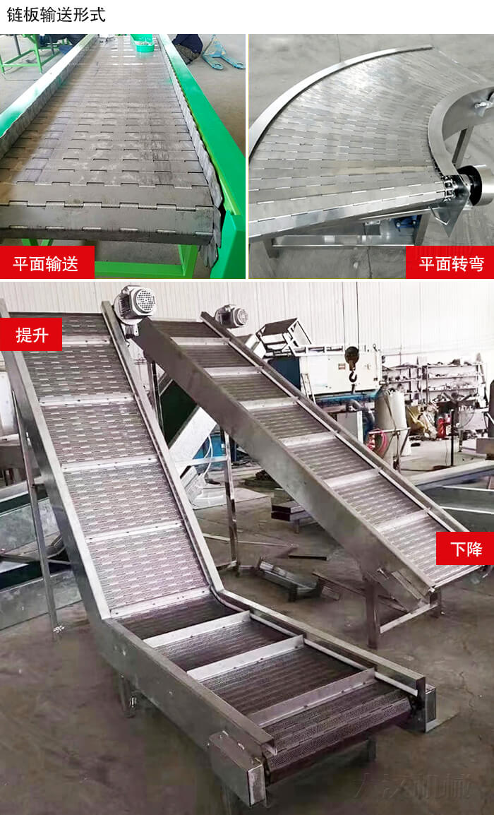 鏈板輸送機(jī)平面輸送，平面拐彎，提升等運(yùn)行現(xiàn)場(chǎng)圖片